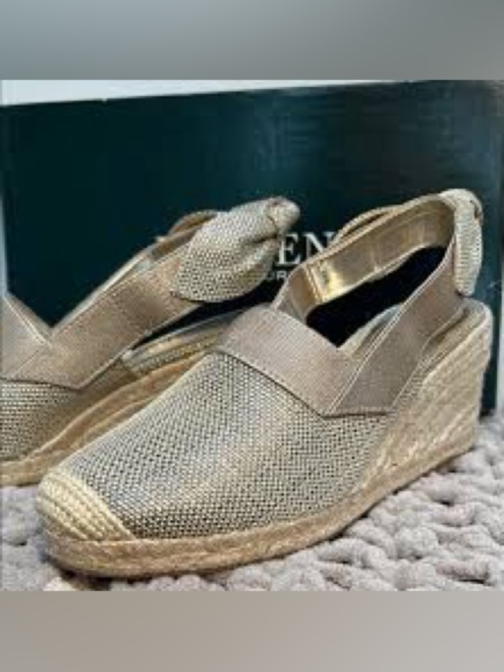 Ralph Lauren Helma Metallic Espadrille Wedge Closed Toe Sandals  Sz 8.5 NWOB